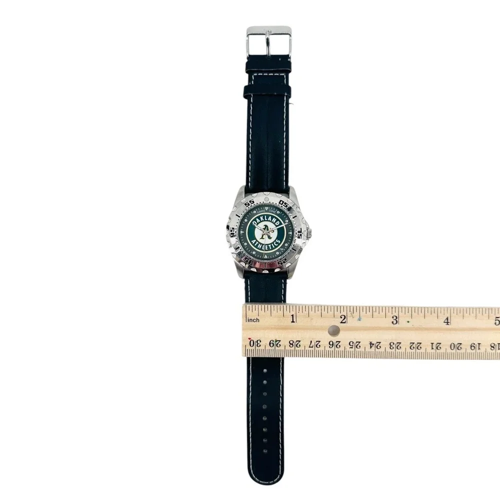 Oakland A's Men's Watch MLB Game Time Black Leather Diver New Battery